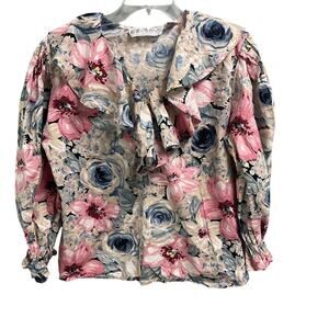 Vintage Floral Poet Blouse Class Size Medium VTG Granny Cottage